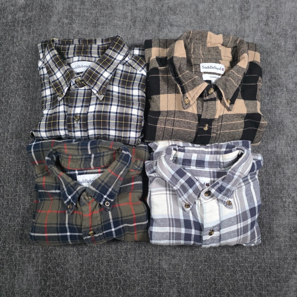 Lot of 4 Saddlebred Flannel Shirts Mens Large Multicolor Plaid Classic Fit L